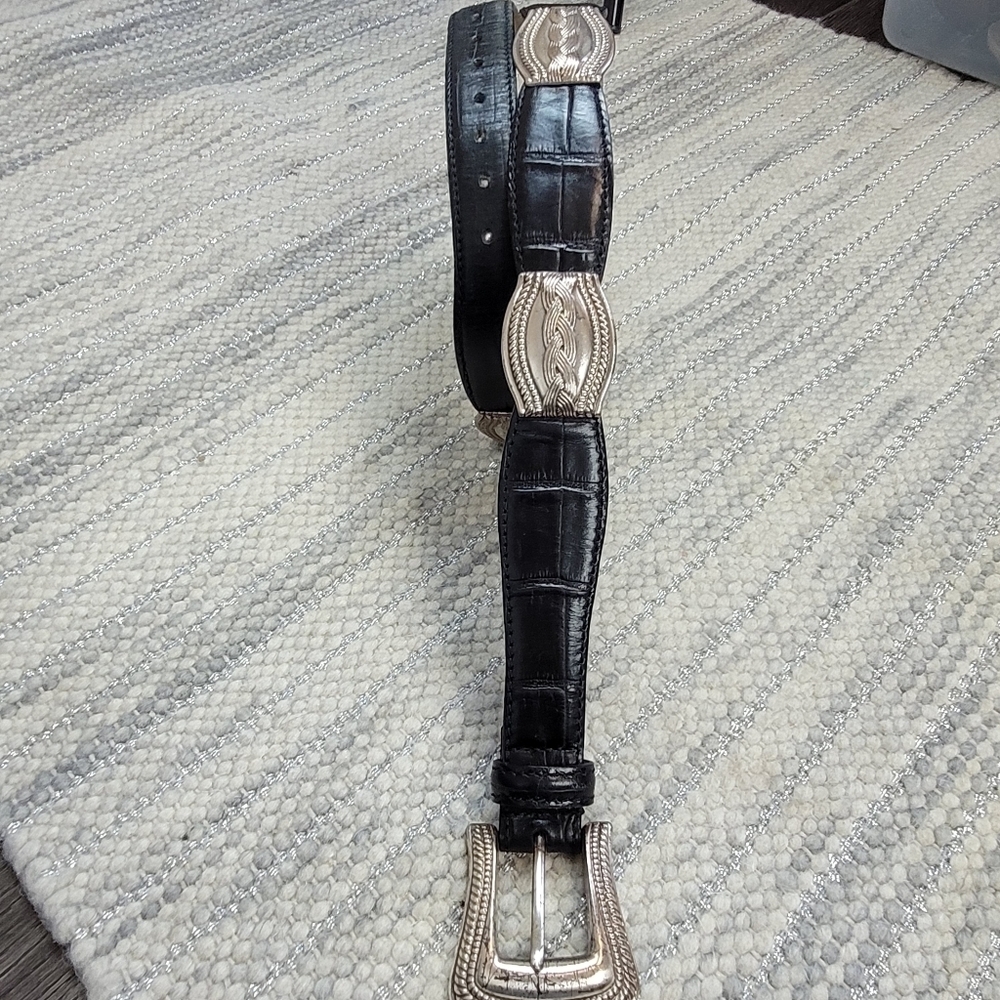 Fossil vintage leather & silver platted western belt - Picture 2 of 9
